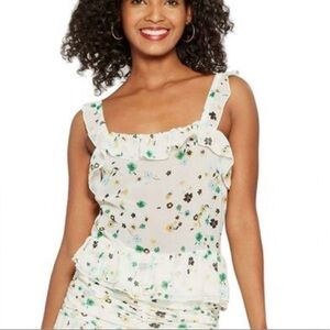 WHO What Wear sheer ruffle floral blouse size S